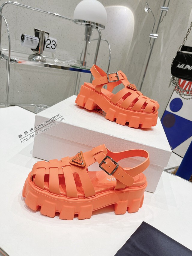 Prada高端女鞋 普拉達2022最新春夏鋸齒羅馬編織厚底橡膠涼鞋 dx3266